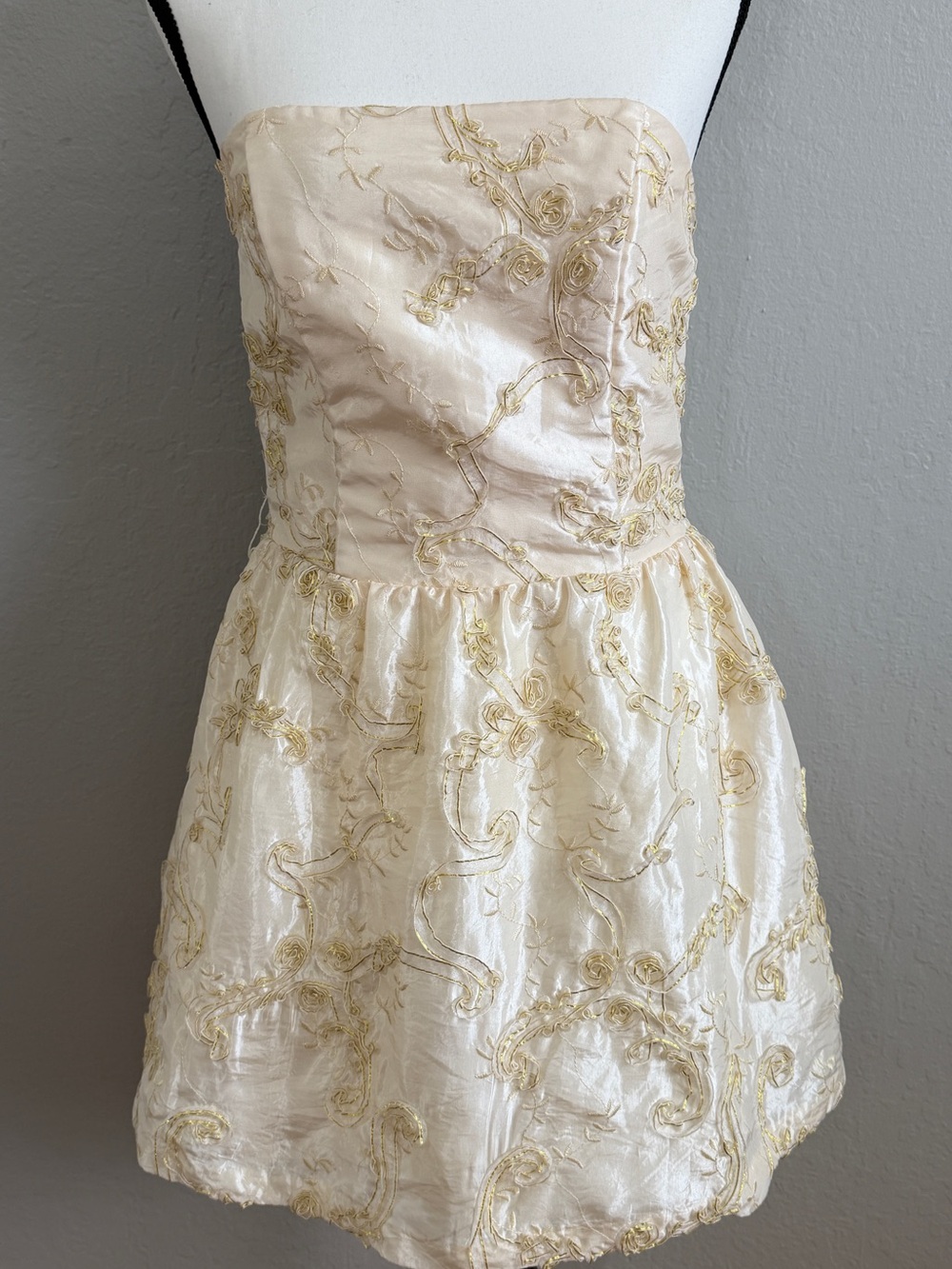 VTG Gunne SAX White and Gold Strapless Party Dress Size 5